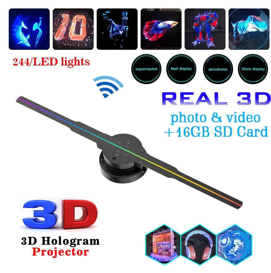 LED Holographic Projector with Luminous Sign Light for DIY Fan Screen Video Display - 3D Holiday Decoration