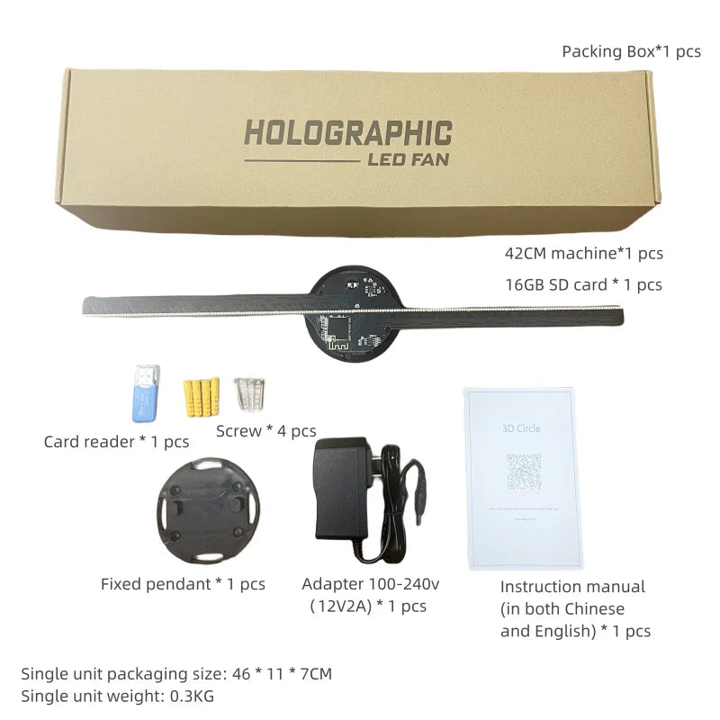 LED Holographic Projector with Luminous Sign Light for DIY Fan Screen Video Display - 3D Holiday Decoration